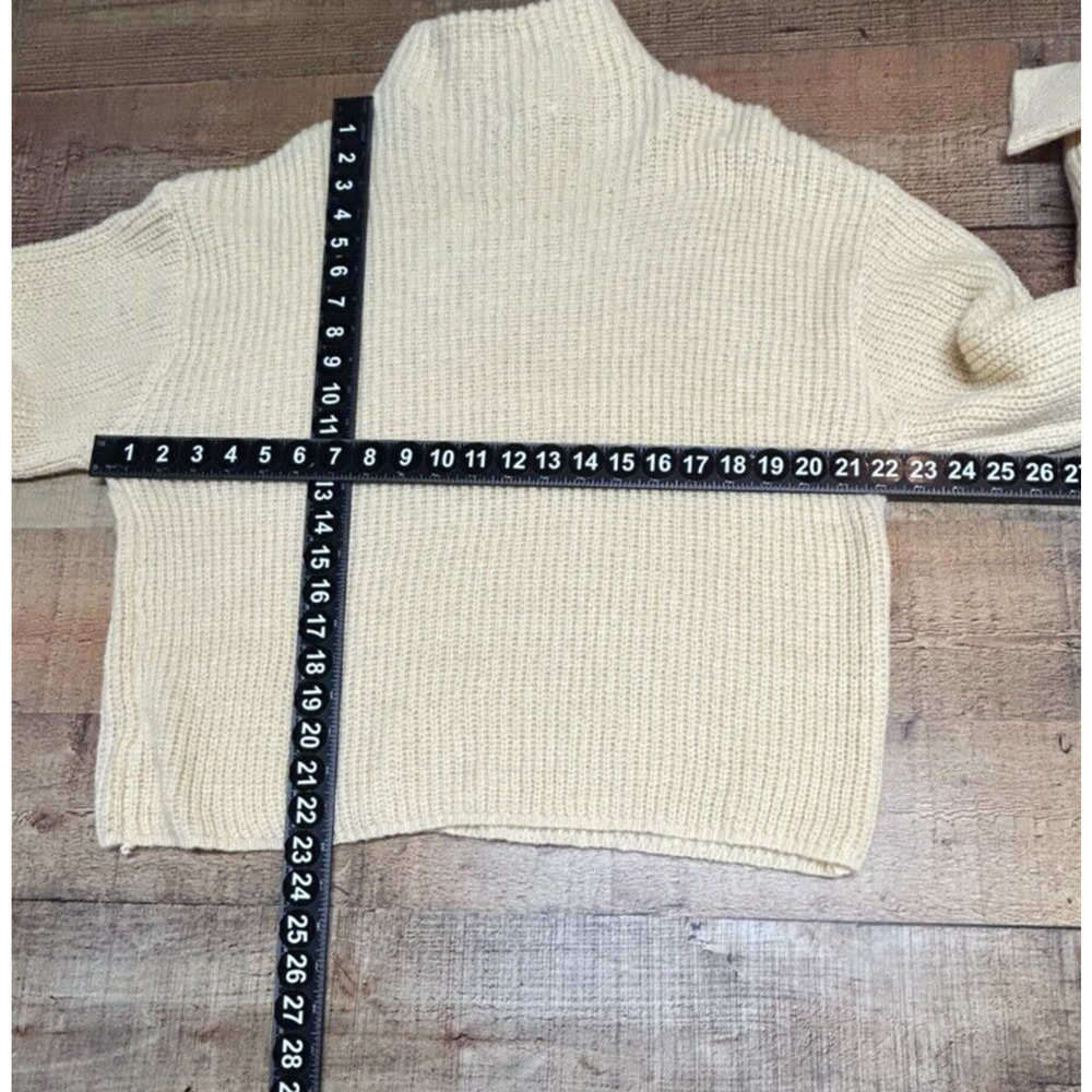 Francesca's Sweater Womens Large Yellow Beige Mi Ami Kori Mock Neck Pointelle - Picture 2 of 7